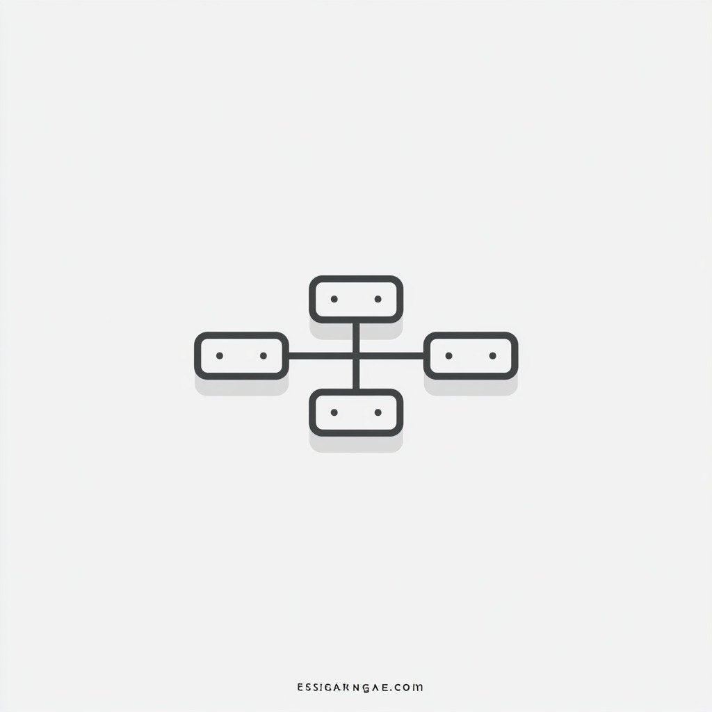 A minimalist black line icon depicting a cross-shaped structure with four rectangular end pieces, centered on a light gray background. The text 'ESSIGARMAE.