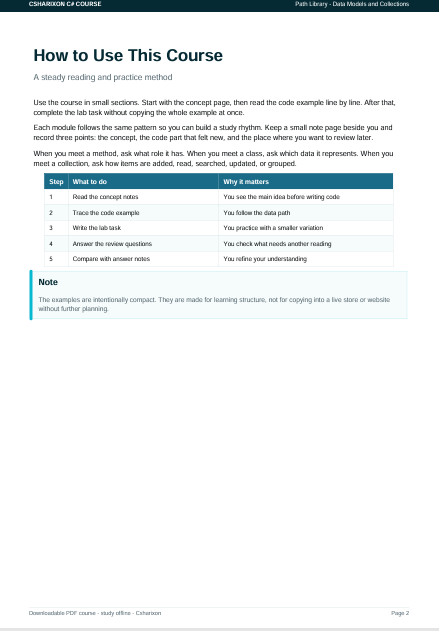 A digital preview of a study guide page titled 'How to Use This Course' from the platform Comprehension of Course, showing instructional text, a reading practice table, and a note on a white background.