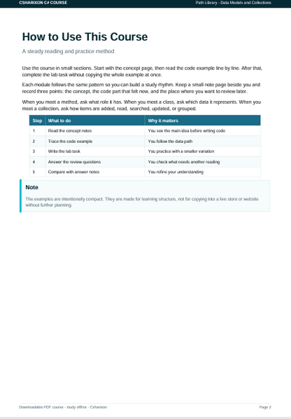 A digital preview of a study guide page titled 'How to Use This Course' from the platform Comprehension of Course, showing instructional text, a reading practice table, and a note on a white background.